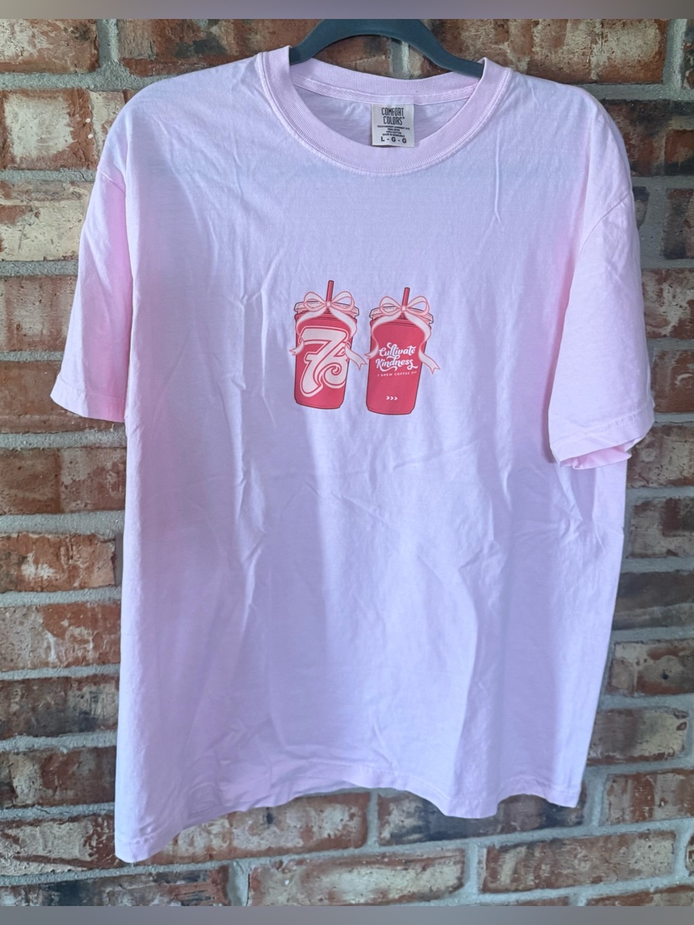 Comfort Colors Pink Short Sleeve Tee with Coffee Cup Graphic